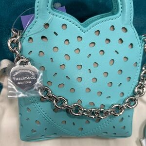 Tiffany & Co. Turquoise Small Heart Purse Bag with Silver Chain & cutout design